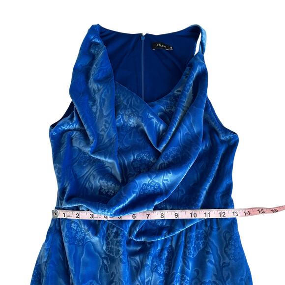 Atlein Draped Floral Design Cobalt Blue Velvet Dress Women’s Size 4 Small - Picture 6 of 12